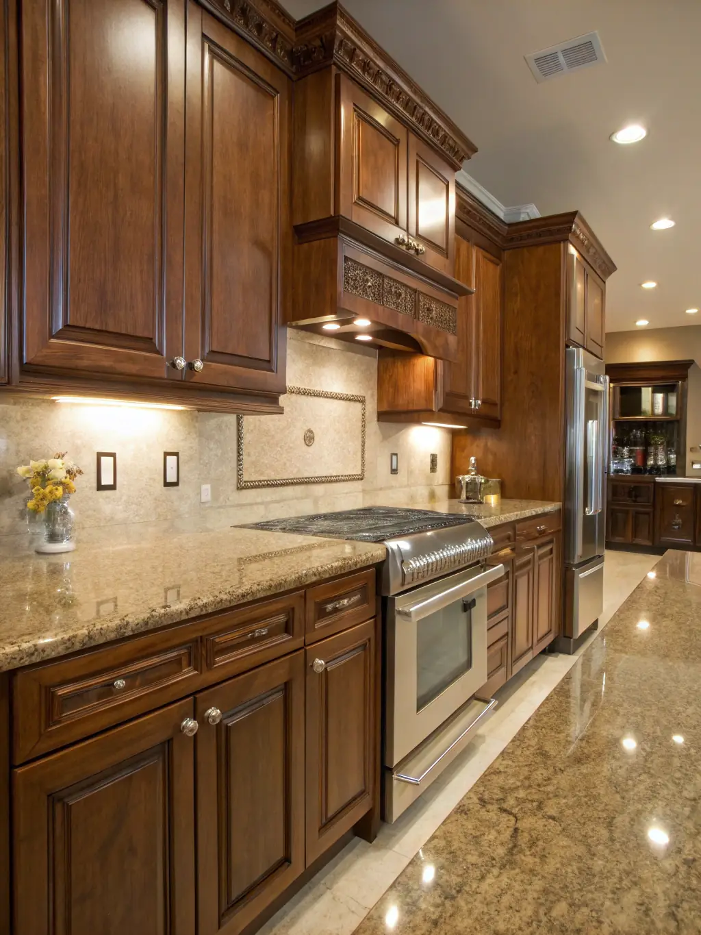 A beautifully renovated kitchen with granite countertops, stainless steel appliances, and custom cabinetry, showcasing T&M General Construction's kitchen remodeling expertise.